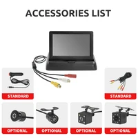 Moniteur de voiture pliant avec caméra de recul, écran TFT LCD HD, sauvegarde LED, stationnement de véhicule, installation facile, 4.3 5