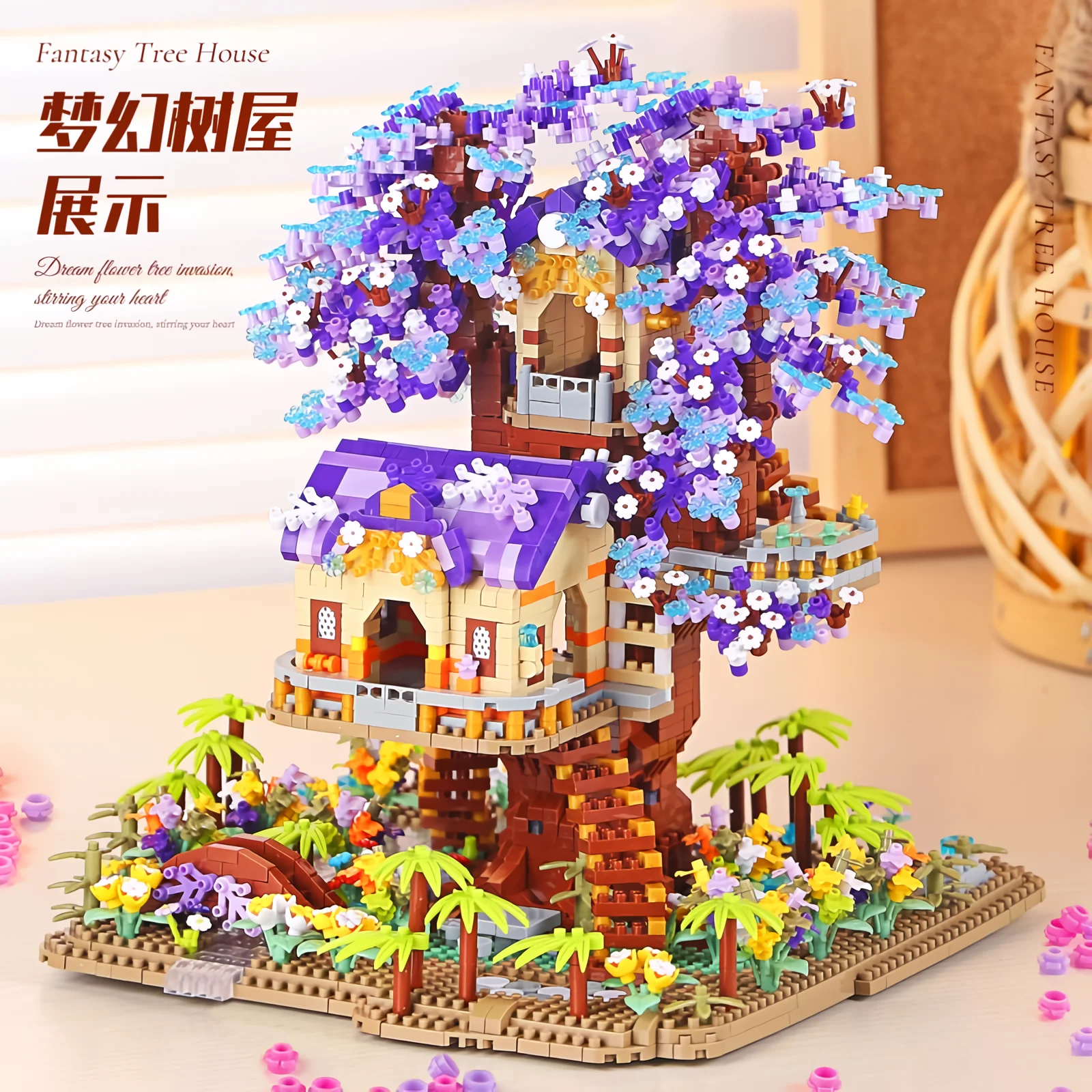 Mini Sakura Tree Building Blocks Set Diy Cherry Blossom Bricks with Light Treeho