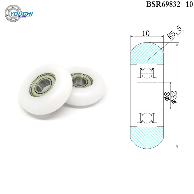 Polyformaldehyde Bearing Roller Rolamento Plástico Pom Guide Wheel Rower Seat Pulley 8x32x10 Bsr6983210 32 mm de Diâmetro Pcs