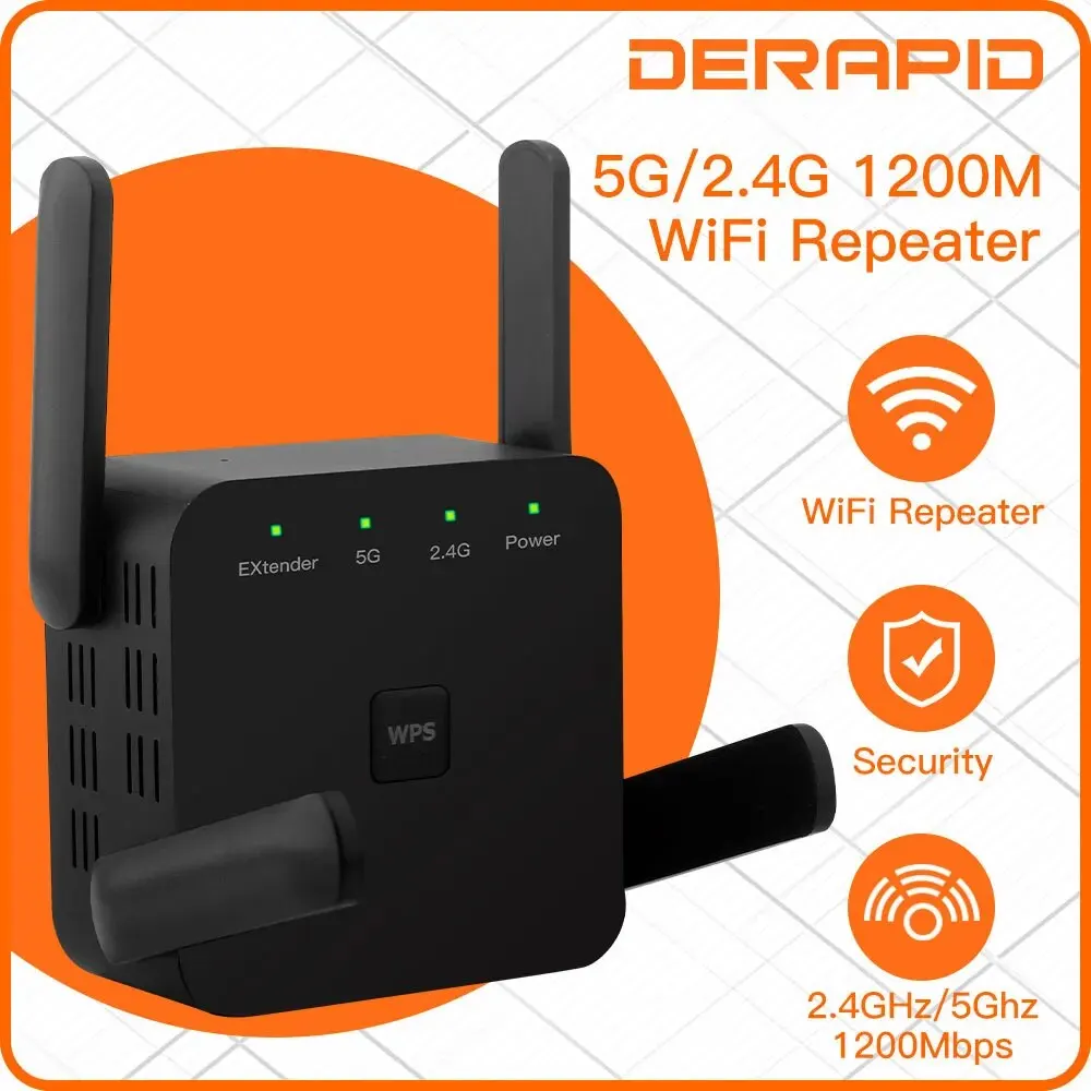 1200Mbps WiFi Extender With Ethernet Port - Dual Band Range Booster For Home Coverage