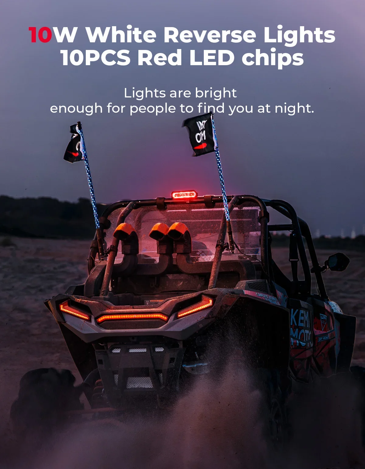 KEMIMOTO UTV 체이스 LED 테일 라이트, 캔암 매버릭 X3 용 브레이크 라이트, 폴라리스 RZR 1000 XP 800 900 호환, 1.75-2 인치, 5 가지 모드