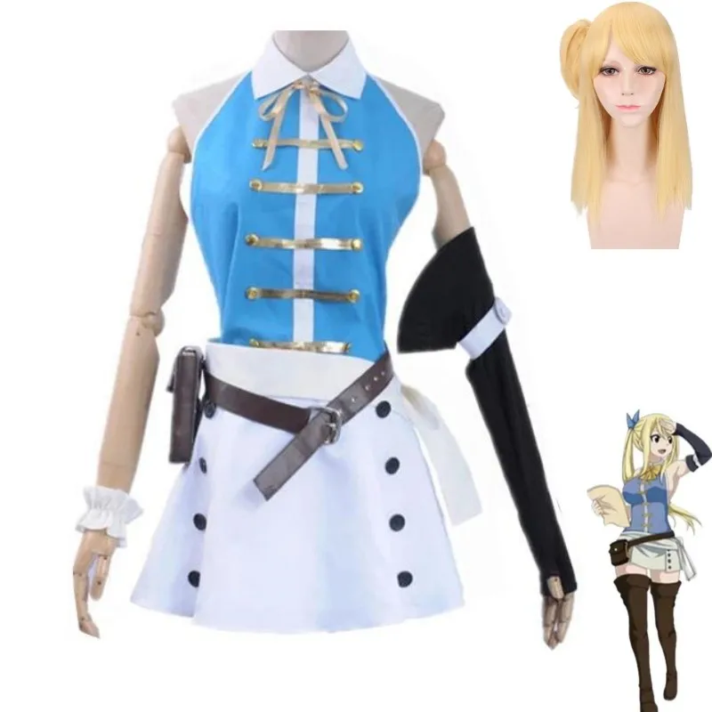 

Lucy Heartfilia Cosplay Costume Anime Fairy Tail Magic Shooter Wig Open Back Dress Woman Sexy Kawaii Halloween Carnival Suit