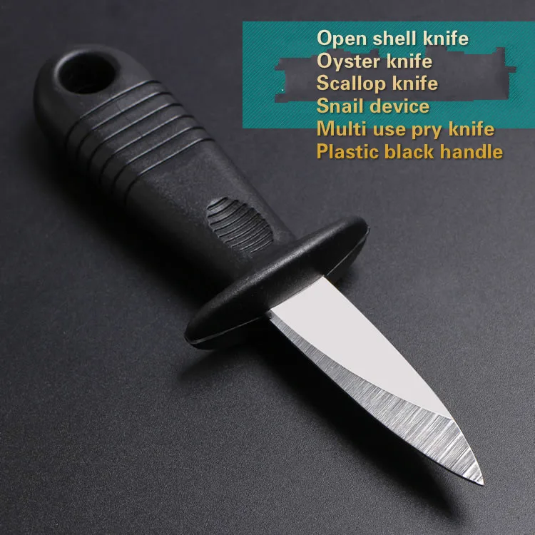 

Wholesale shells opener Oyster knife scallops Scallop Snail device Multi use pry knives Plastic black handle