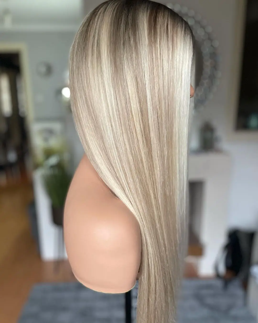 New in Wig Gold Blonde Highlight Synthetic Wig for Women Long Straight Ash Roots Heat Resistant Cosplay Fibre Hair 180% Full