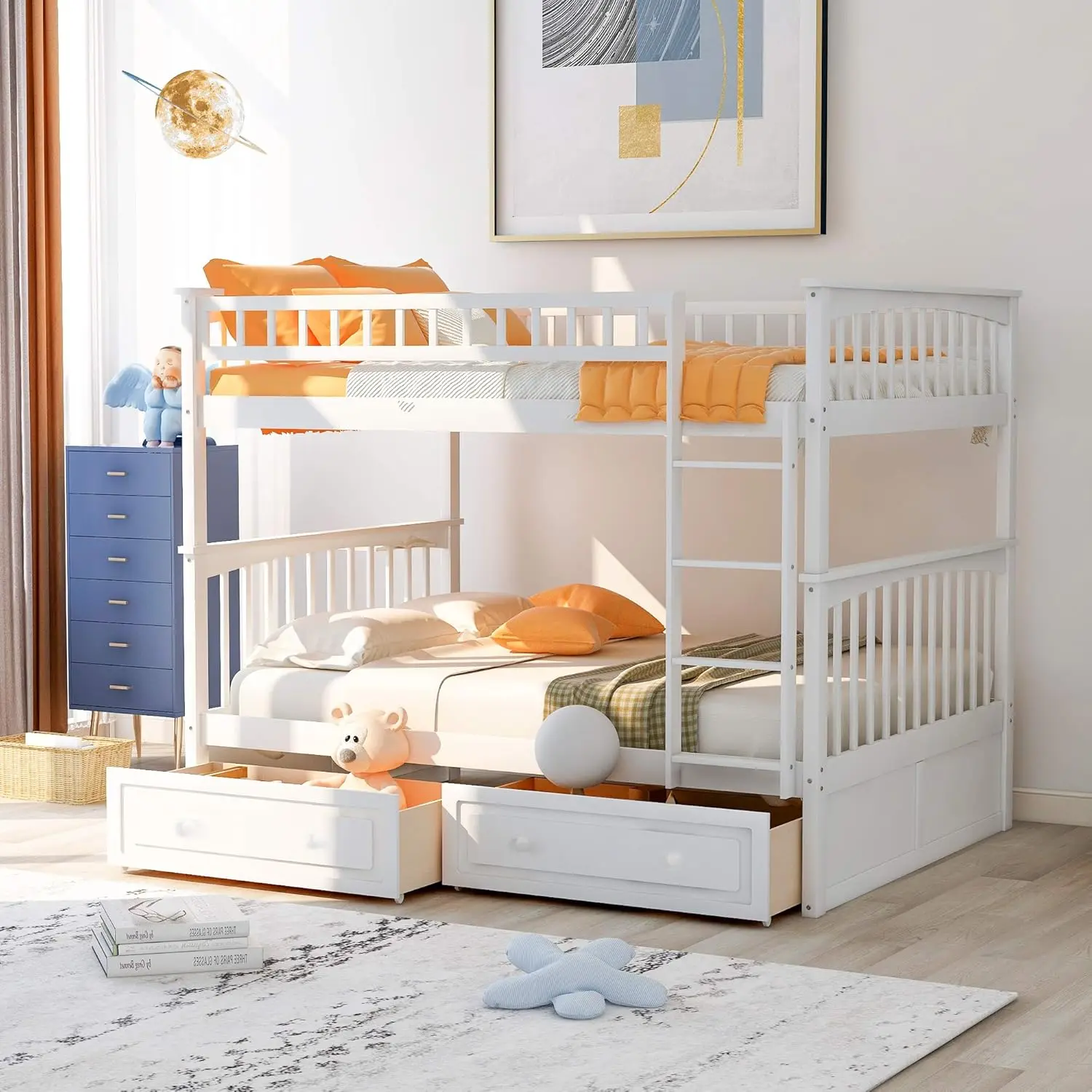 Description Picture 2 of itemSolid Wood  Bunk Bed with Two Storage Drawers, Convertible Bunk Bed Can be Converted Into