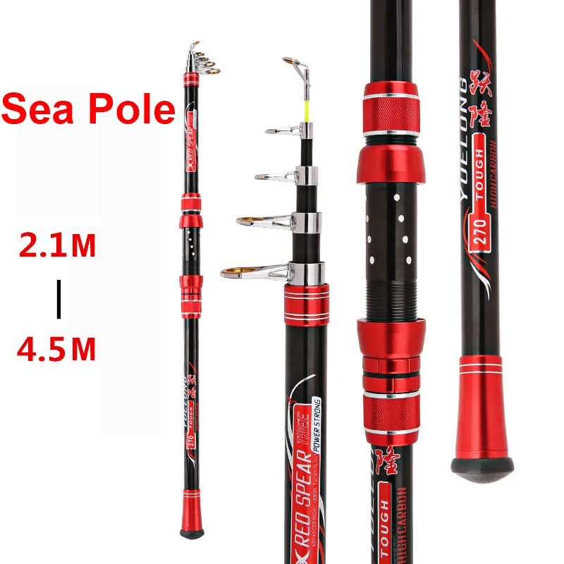 Portable Fishing Pole 2.1-4.5M Movable wheel seat Fishing Rod Tough Carbon  Fiber Telescopic Travel Sea Boat Rock Fishing Rod - AliExpress