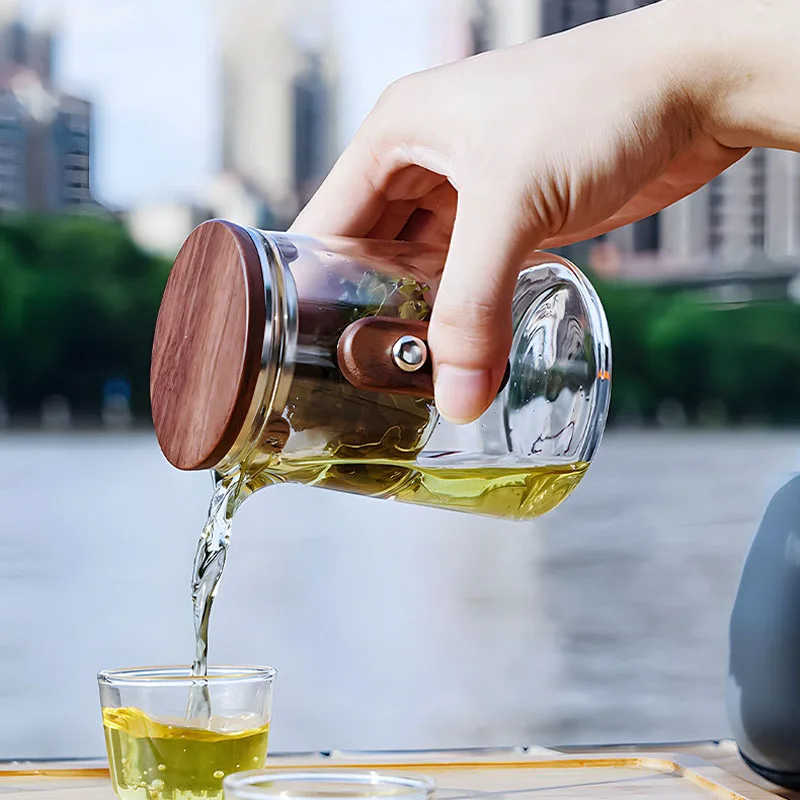 2025 New Water Separation Inner Container Teapot One Click Magnetic Switch Tea Separation Filtration Travel Glass Tea Pot