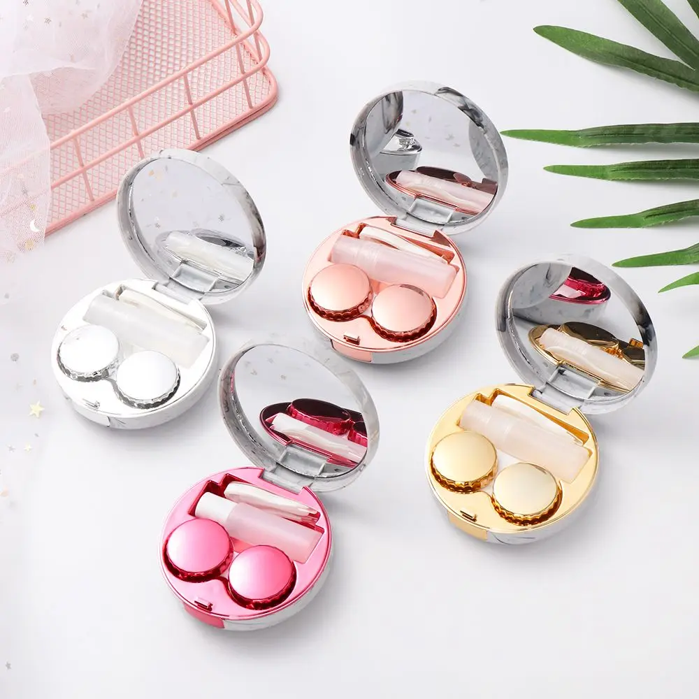 

Cute Mini Travel Holder Soaking Storage Marble Stripe Mirror Lens Case Contact Lens Box