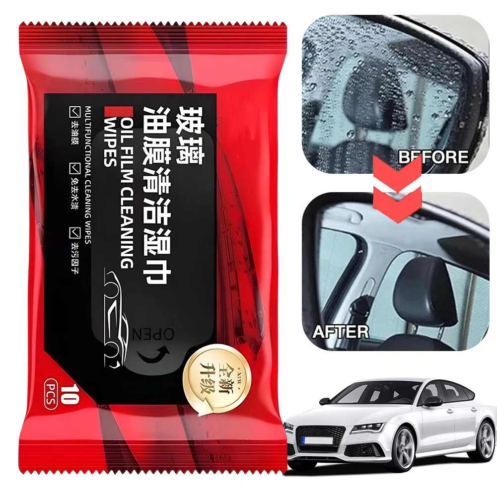Car Glass Oil Film Removal Wipes Car Oil Stain Cleaner Film Remover Wet Wipes Vehicle Window Powerful Decontamination 10Pcs