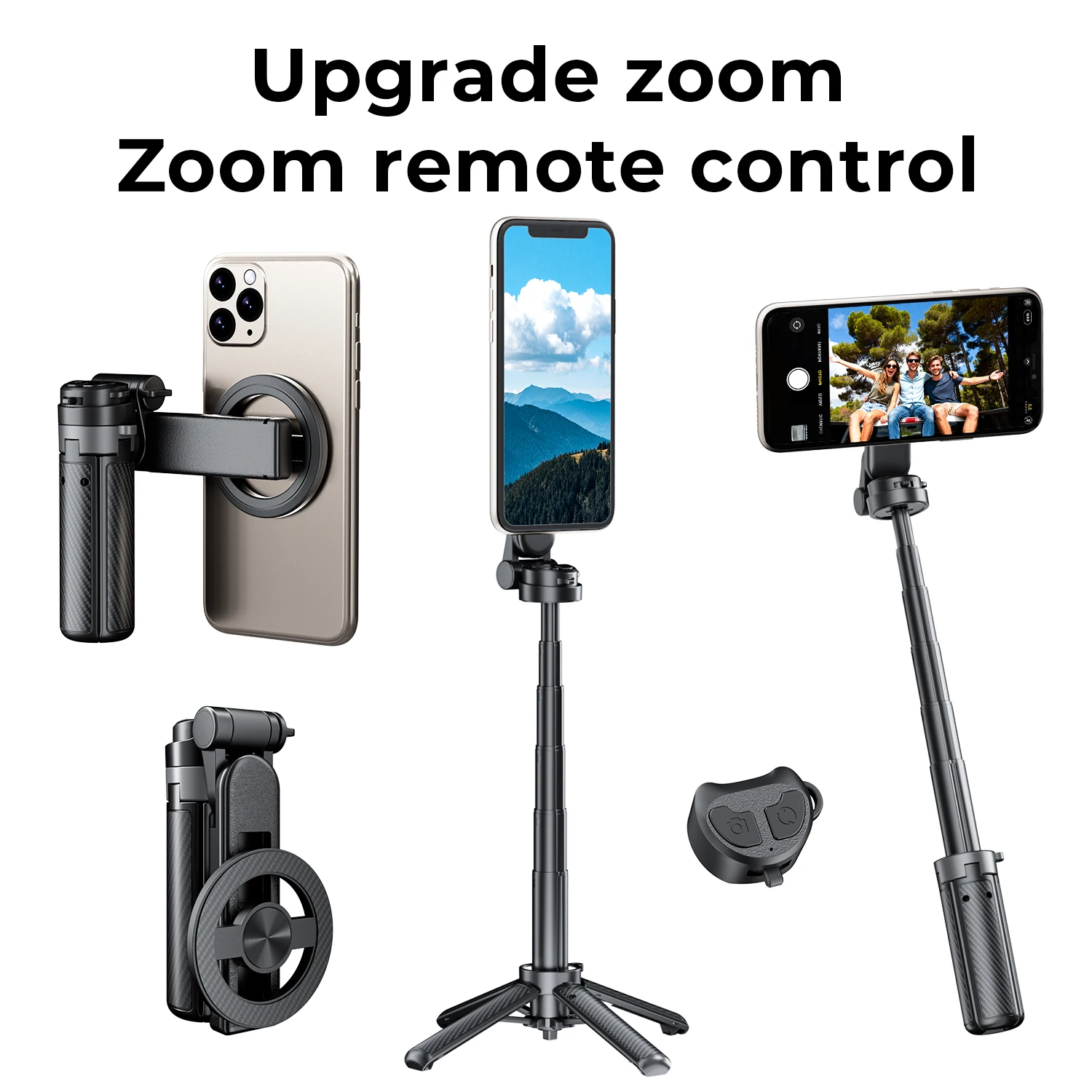 Support magnétique pour téléphone, bâton de Selfie de poche, support rétractable à quatre coins avec Bluetooth pour Smartphone, prise de vue en Streaming en direct