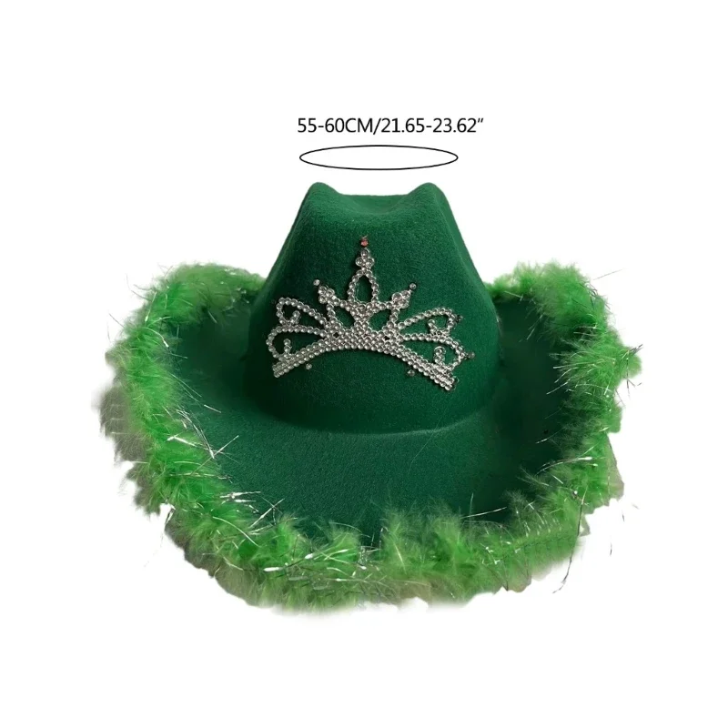 LED Tinsel Brim Cowboy Hat for Women Western Cowboy Hat Church Model Show Rhinestones