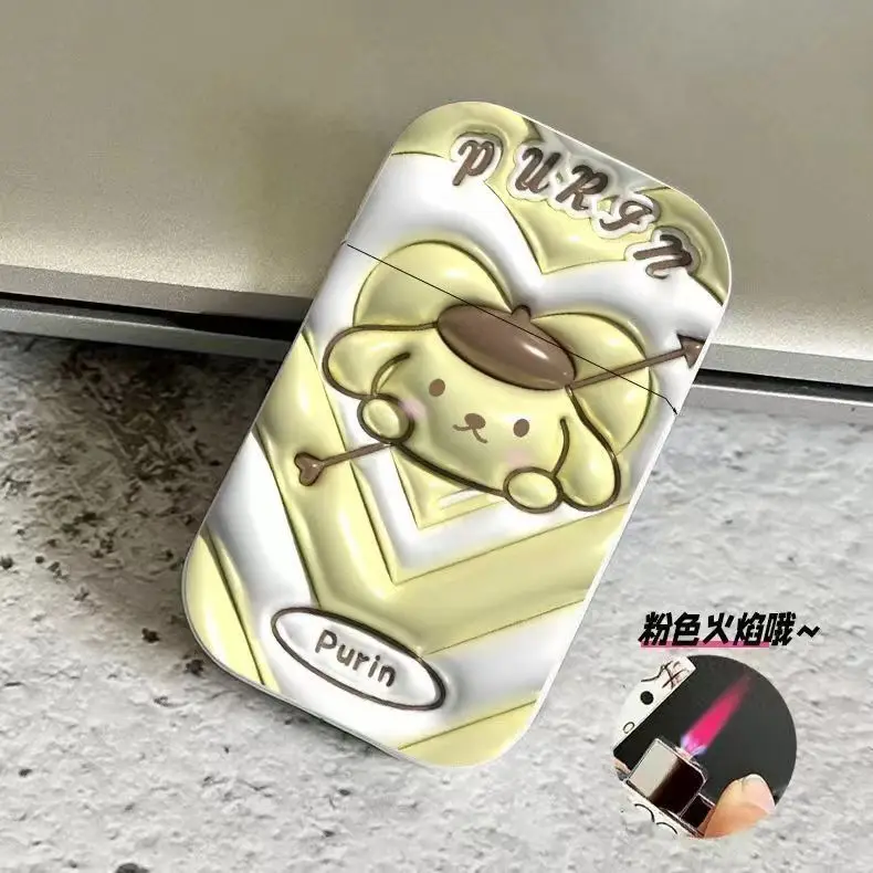Windproof Lighter Sanrio family kawaii Hello Kitty cute Kulomi gas lighter cartoon Cinnamoroll creative pink flame ins for boyfriend girlfriend