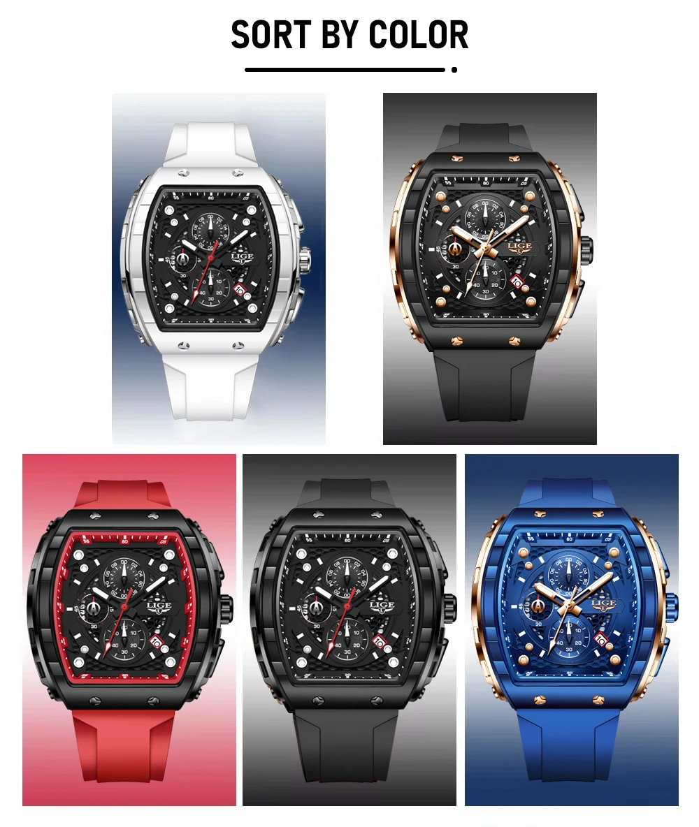 LIGE Fashion Military Analog Watch Men Top Brand Luxury Silicone Waterproof Men's Quartz Wristwatches Casual  Sports Chronograph