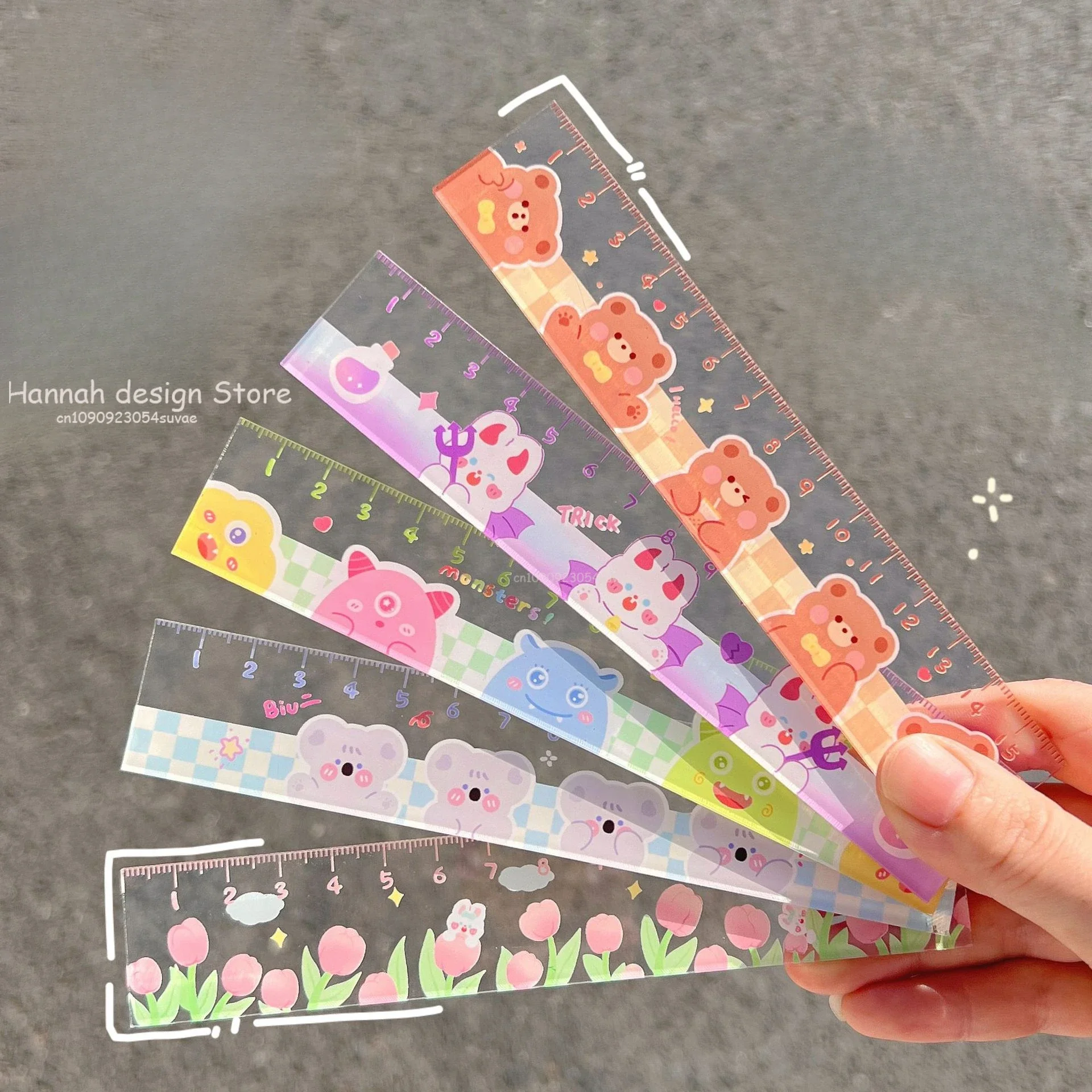 15cm Bear rabbit Ruler Multifunction Drawing Tools Student Cartoon Rulers Double-duty