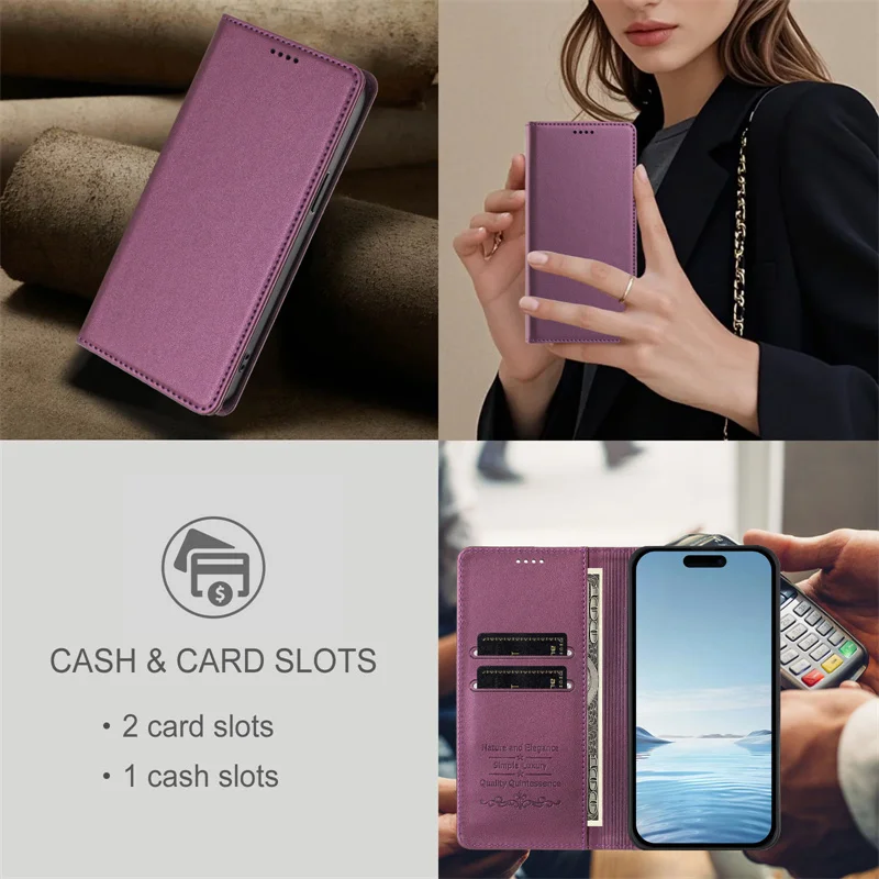 Luxury Magnetic Flip PU Leather Wallet Phone Case with Anti-Theft and Anti-Fall Protection