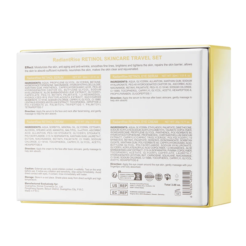 RadiantRise Witch Hazel Lactobionic Acid Kojic Vitamin C Retinol Skincare Travel Set Face Serum Cream Skin Care Set