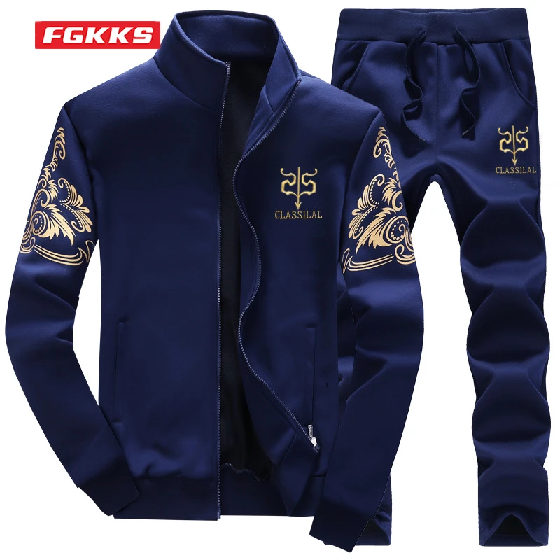 

Мужской спортивный костюм FGKKS, комплект из двух предметов, толстовка с капюшоном и штаны, облегающий спортивный костюм, 2022