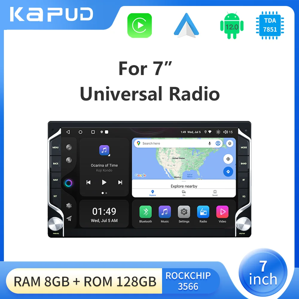 

Мультимедийный плеер Kapud на Android 12, универсальный мультимедийный плеер 7 дюймов с GPS для Nissan, размер 178 мм * 100 мм, CarPlay AUTO 4G SWC 8 ядер