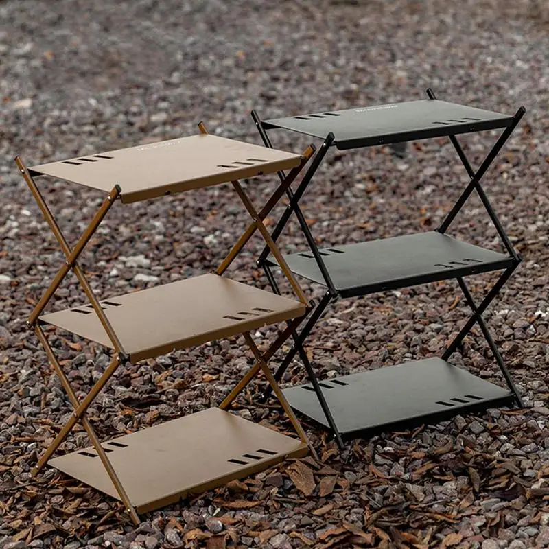 

Three-tier Rack Outdoor Storage Shelf Folding Shelf Portable Camping Picnic BBQ Storage Rack Table