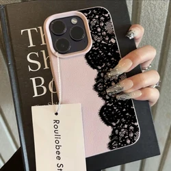 Elegant Black Lace Flower Pattern Phone Case Cover for Redmi Note 13 5G (Pink)