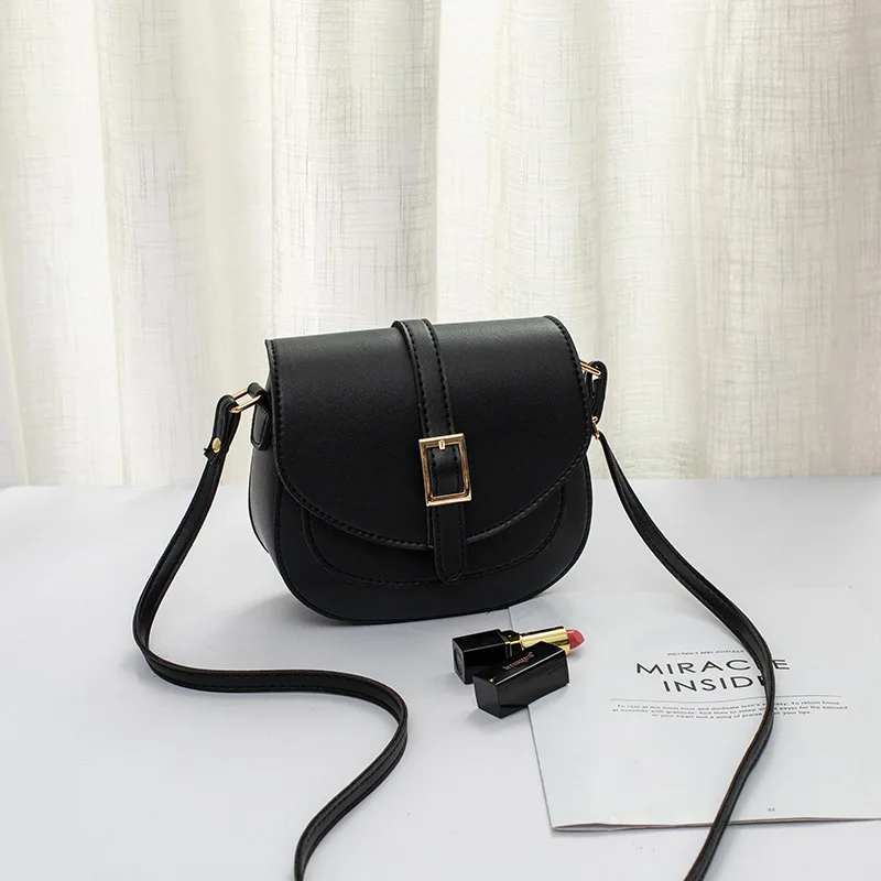 Trendy Saddle Shoulder Bag Women PU Leather Crossbody Bag Simple Solid Color Flap Messenger Bag Cellphone Handbags And Purses