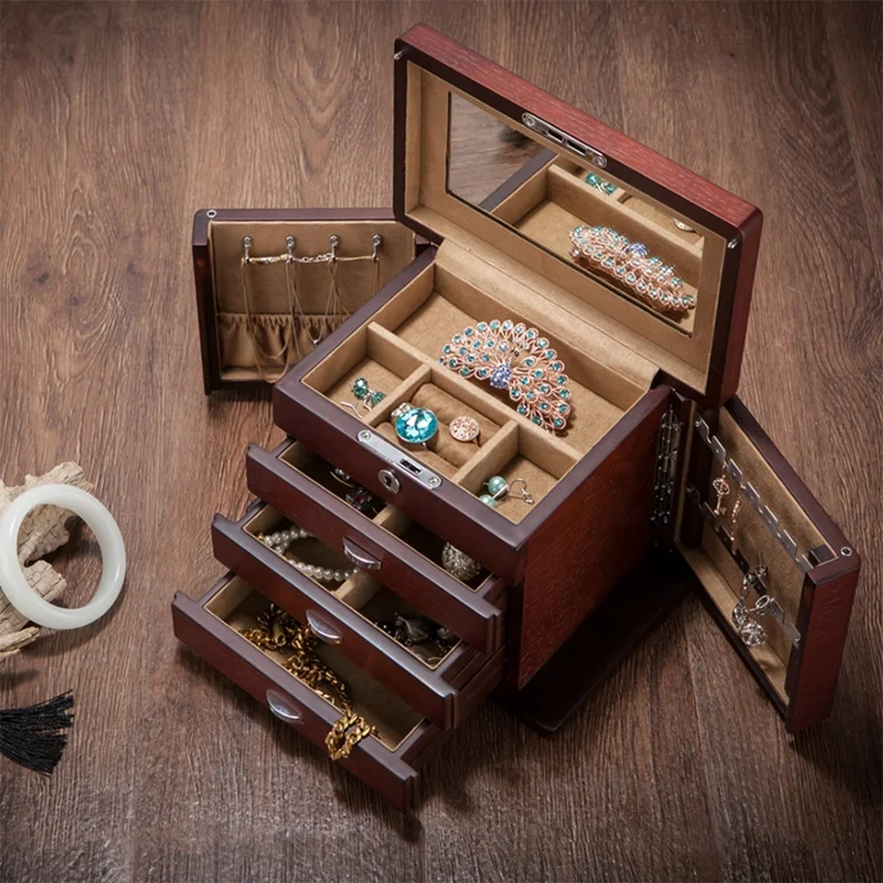 

Деревянный органайзер для ювелирных изделий, 4 ящика