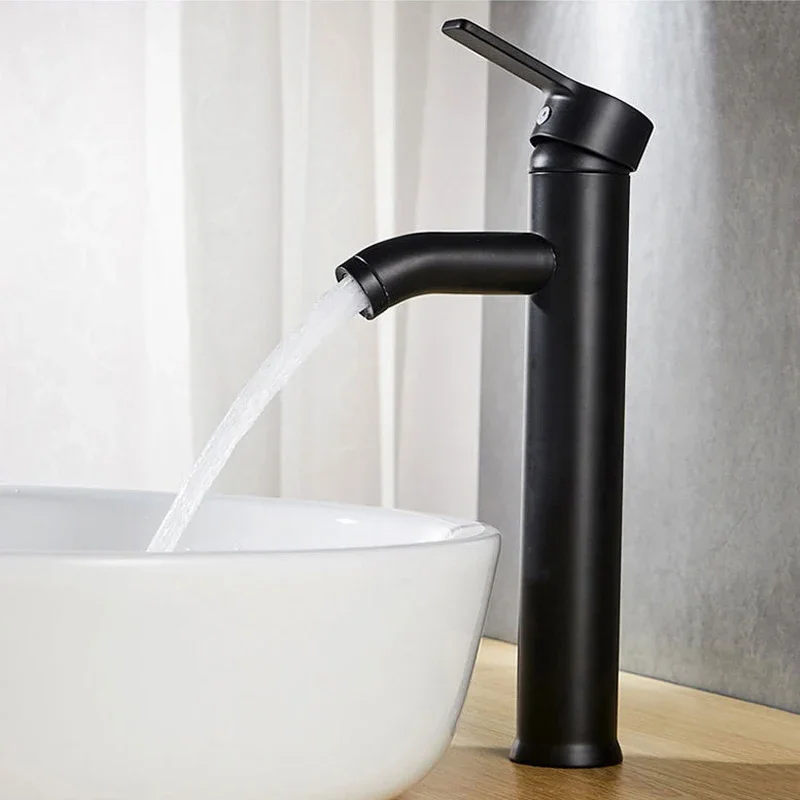 

Bathroom Basin Faucet Stainless Steel Matte Black Sink Tap Cold and Hot Mixer Tap Crane Single Hole Deck Mounted Kitchen Faucet