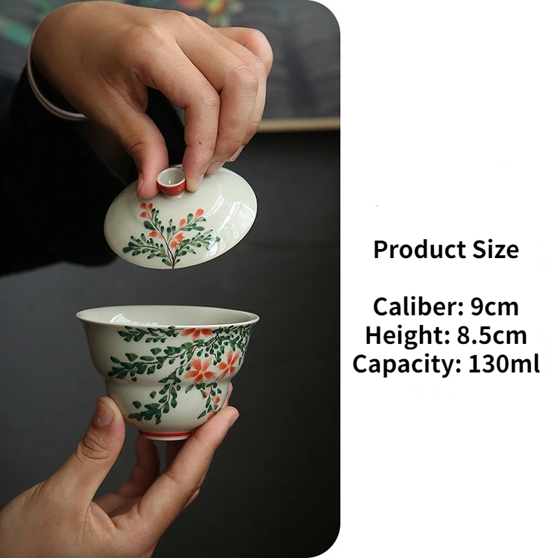 120/130ml hand-painted Lingxiao flower Tea Tureen underglaze color ceramic kung fu tea set bubble Gaiwan household literati cups