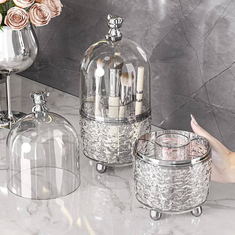 Plastic Cosmetic Storage Box Rotatable Makeup Organizer with Dustproof Design for Home Desktop Bathroom Countertop Accessories 3