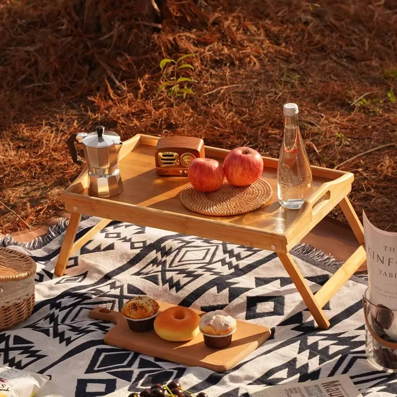 Tavolino Da Letto Pieghevole In Bambù - Vassoio Colazione 50x30cm, Bordi Rialzati, Multifunzione - Foto 5