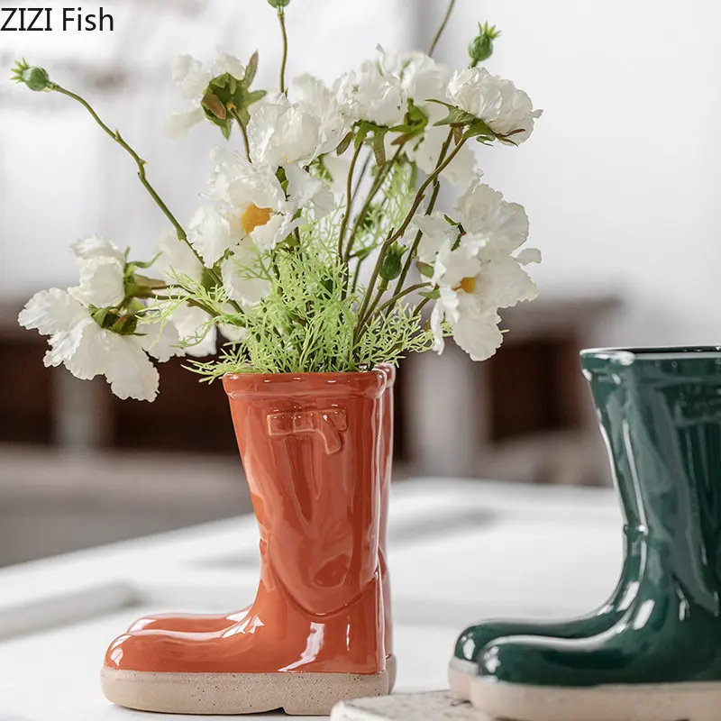 Creative Boots Potted Flower Pots Ceramic Vase Desk Decoration Flower Arrangement Room Aesthetics Modern Decor Floral Vases 5