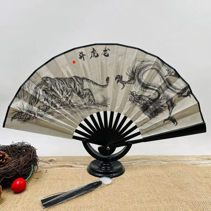 Description Picture 4 of item1Pcs 8 inch Folding Silk Vintage Chinese Japanese Hand Held Fan Plastic Silk Dance Fans With Tassel Art Craft Gift Home Decor