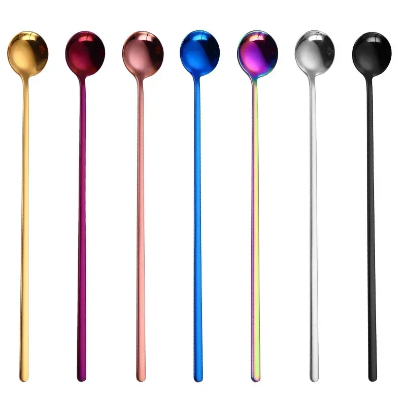 Stainless steel spoon tea spoon Rainbow Color Coffee Tea Stir Spoon Long Handle Ice Cream Dessert Spoons Eco-Friendly Stainless Steel Tableware Kitchen Supplies