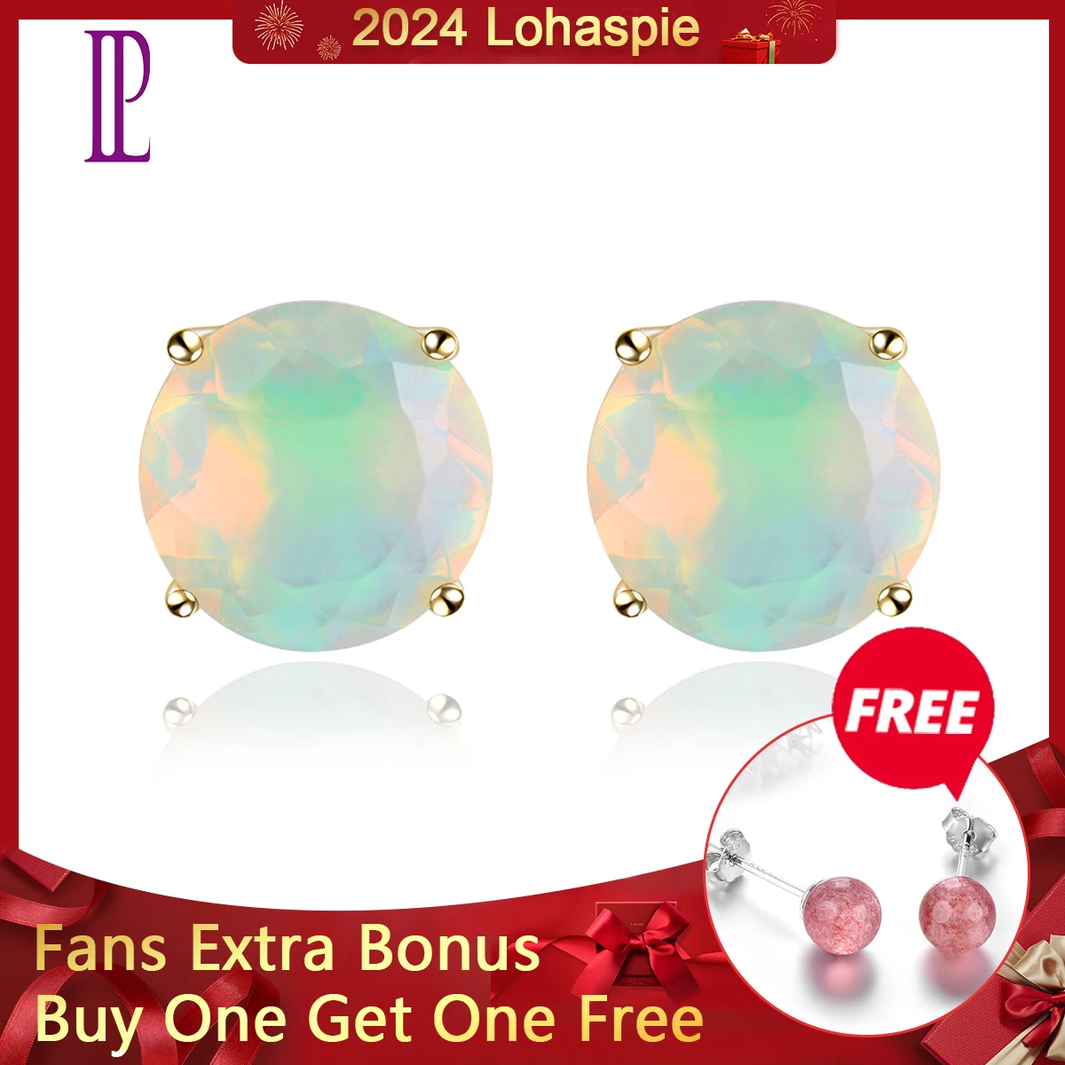 Lohapsie Natural Opal Real 14K Yellow Gold Stud Earring 1.3 Carati Speical Opal Women Classic Style Fine Jewelry Regalo Di Natale