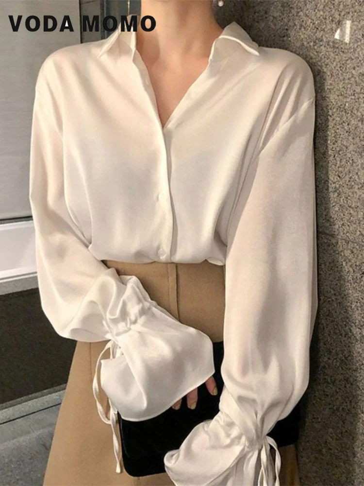 Camicette Donna Camicie In Chiffon Donna Retro Ladies Designer Fashion Top Basic Daily Elegante Allacciatura Manica Svasata Solido Elegante