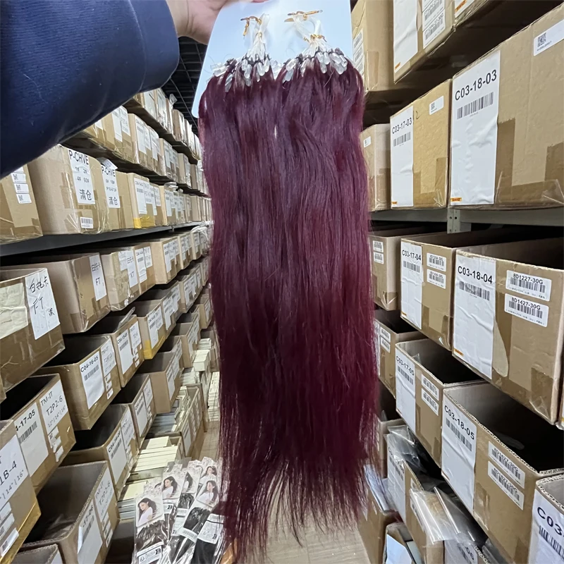 99J# Easy-to-Use Micro Ring Human Hair Extensions 50 Strands Natural Straight 30g/pack 12"-20" inches Microloop Hair Extensions