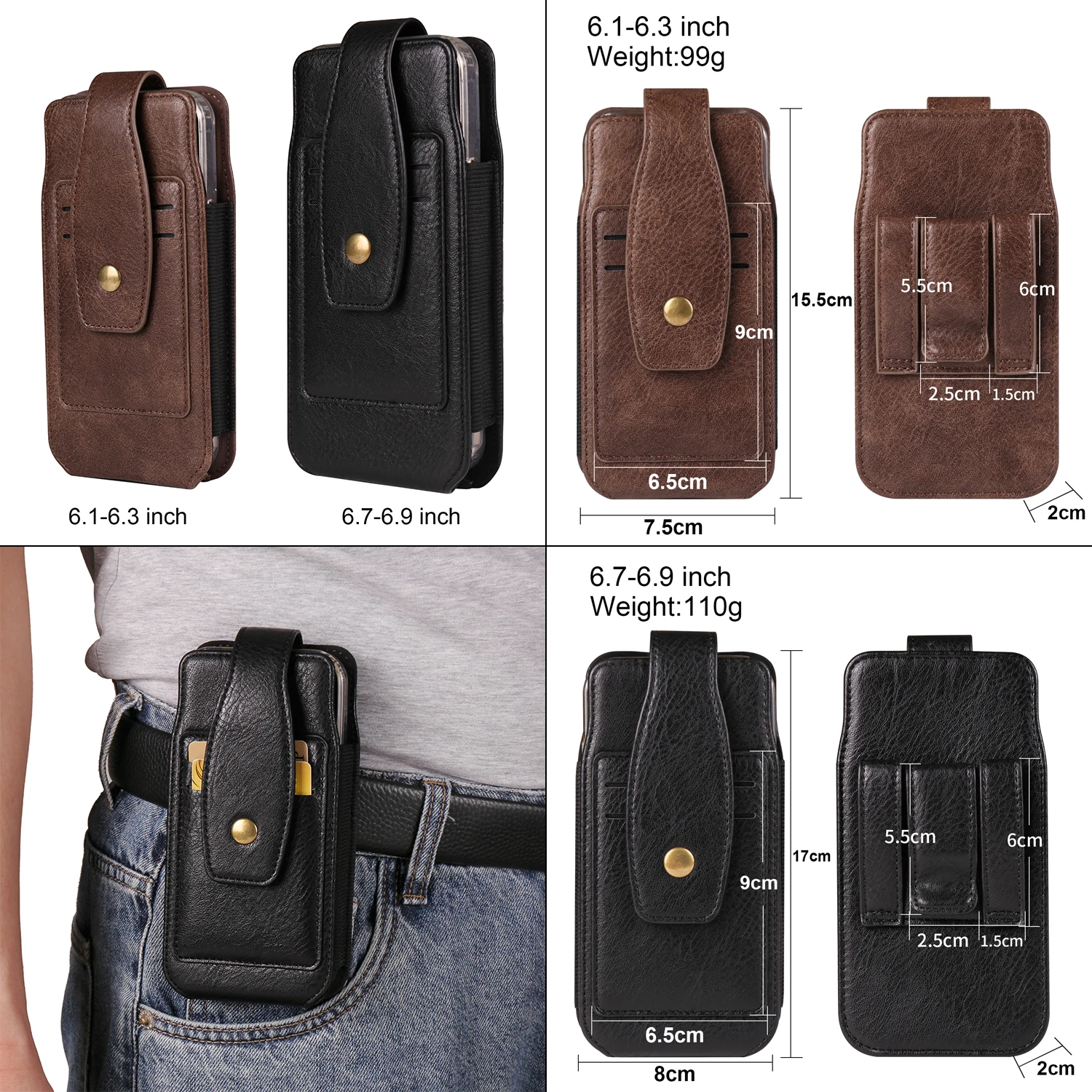 Genuine Leather Belt Clip Phone Case Holster Pouch - Men's Waist Bag