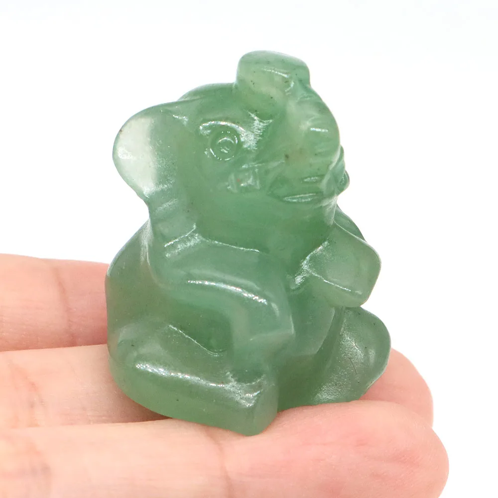 35mm Elephant Statue Natural Crystal Carving Animal Figurine Green Aventurine Rose Quartz Feng Shui Stone Crafts Home Decor Gift Animal Figurine