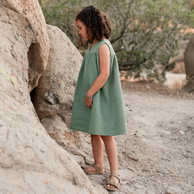 100% Organic Cotton Soft Double Gauze Summer Girls Dress