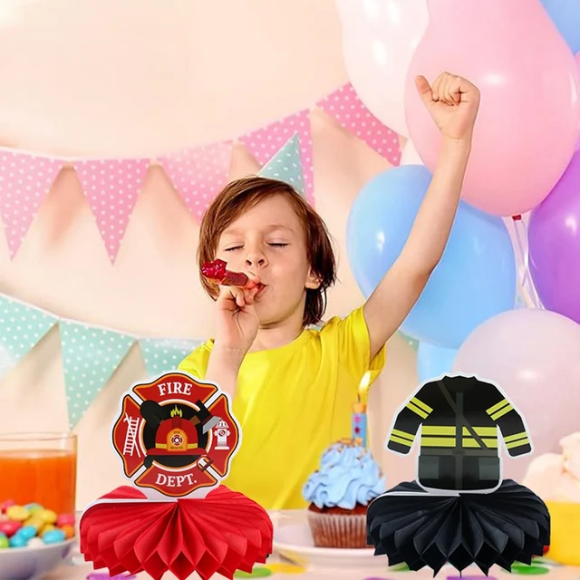 Cheereveal 8 Pieces Fire Truck Honeycomb Centerpieces - Firefighter Party Decor For Table, Birthday, Baby Shower