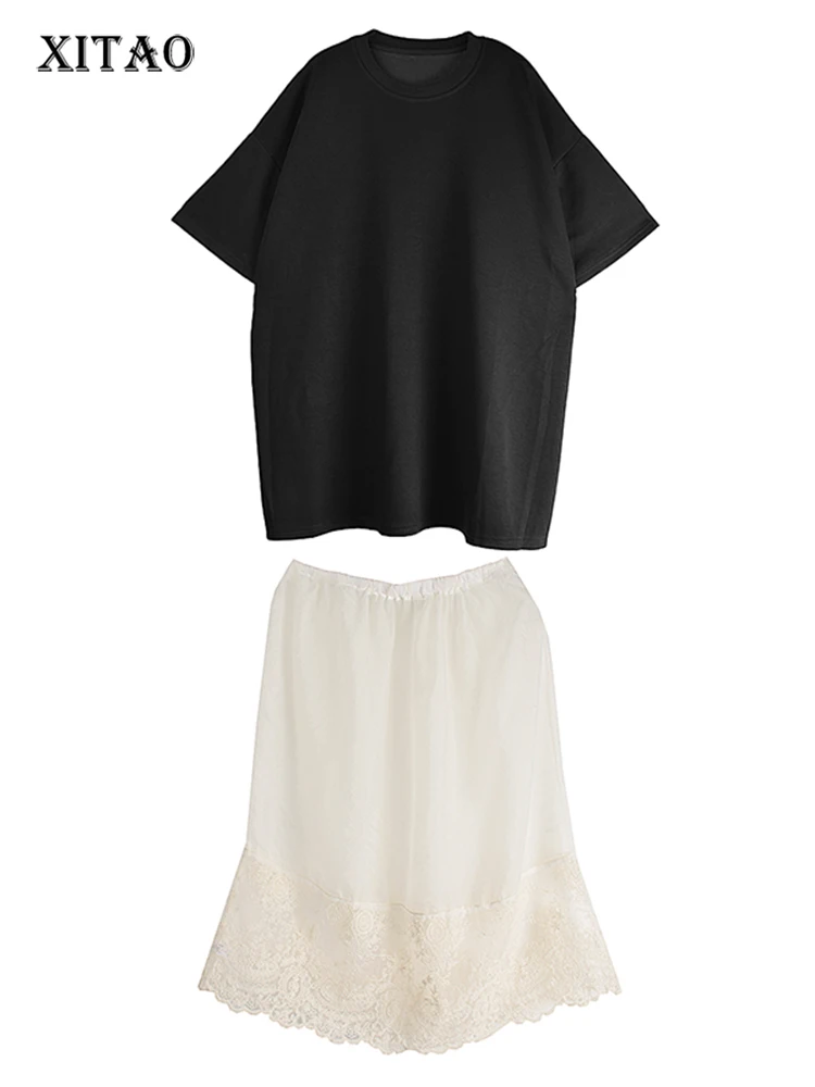 

Женские комплекты XITAO, прозрачная юбка из органзы с вышивкой, Повседневная Свободная длинная футболка, комплект из двух предметов, летний Универсальный Новый WLD20207