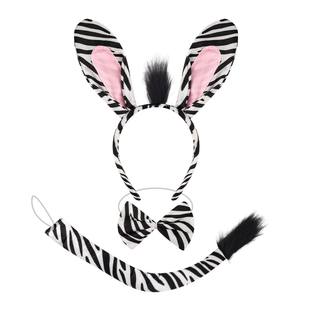 Animal Zebra Set Ears Tail Bow Tie Fancy Dress Accessories for Kids Women Party Props Birthday Halloween Costume Cosplay Sets