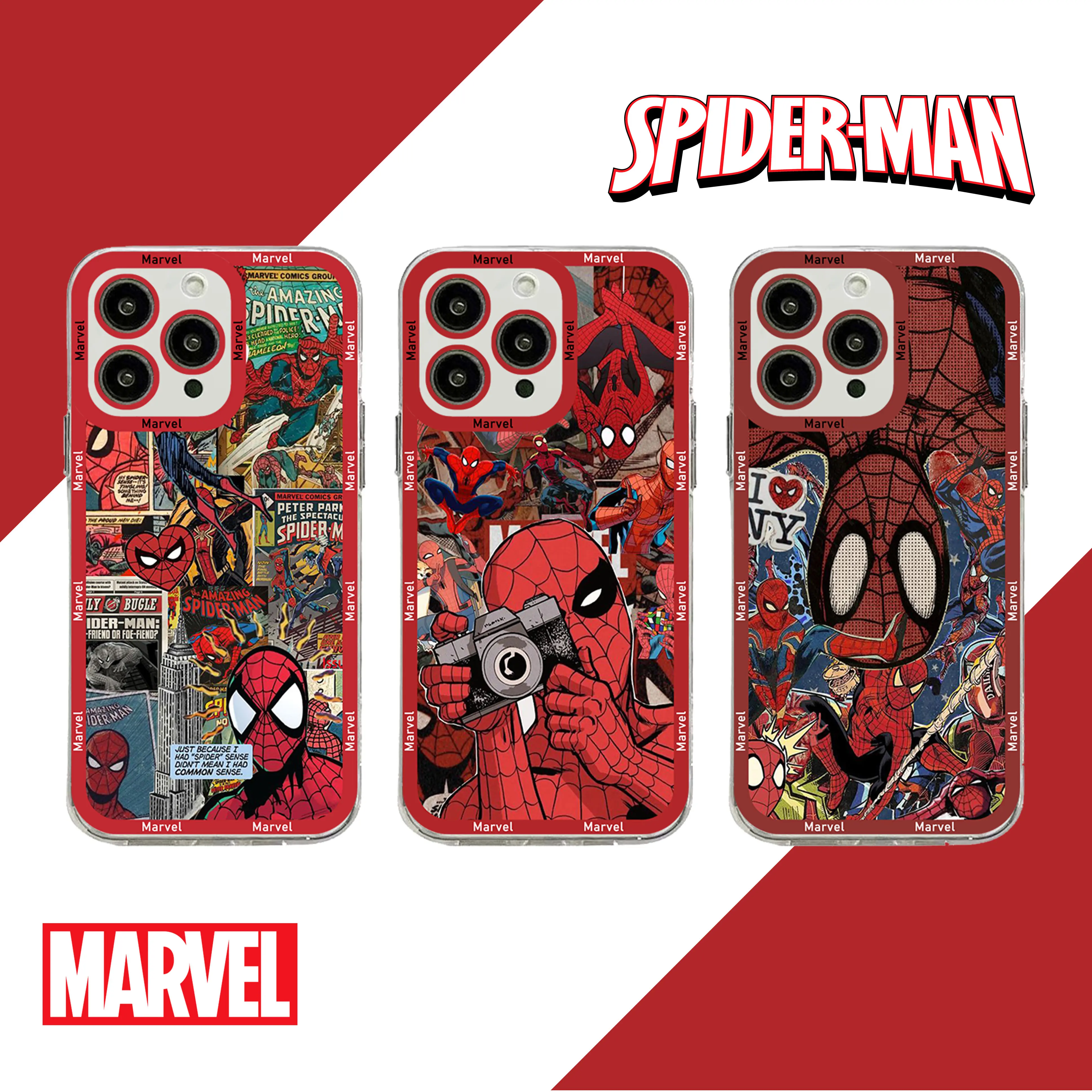 

Hot Marvel Movie Spiderman Funny Sticker Phone Case For Xiaomi Redmi Note 12C 11 Pro Plus 10C 9A 9C 9T 4G 5G Transparent Capa