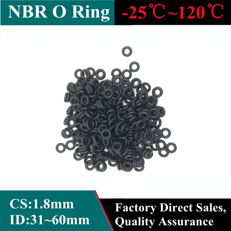 

100pcs Black O Ring Gasket CS 1.8mm ID31mm ~ 60mm NBR Automobile Nitrile Rubber Round O Type Corrosion Oil Resistant Seal Washer