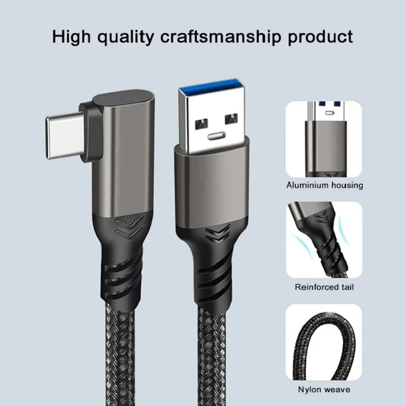 Usb c cable Hannord USB A to USB C 3.2 Gen2 3A 10Gbps fast charge elbow for Oculus Quest1/2 VR headset data transfer