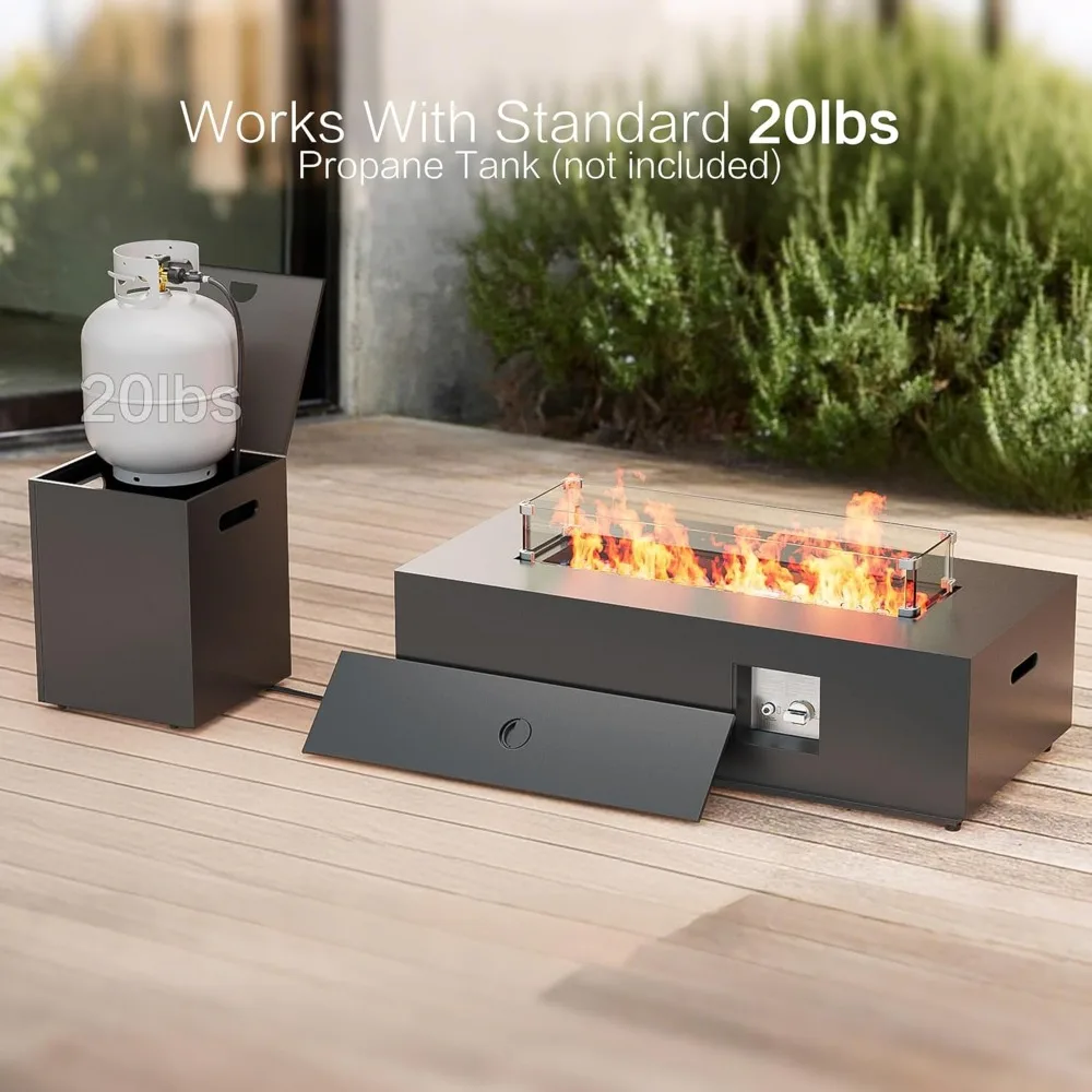 Outdoor 42-inch Gas Fire Pit Table with 50,000 BTU, Glass Windguard, Rocks, and Waterproof Cover 1