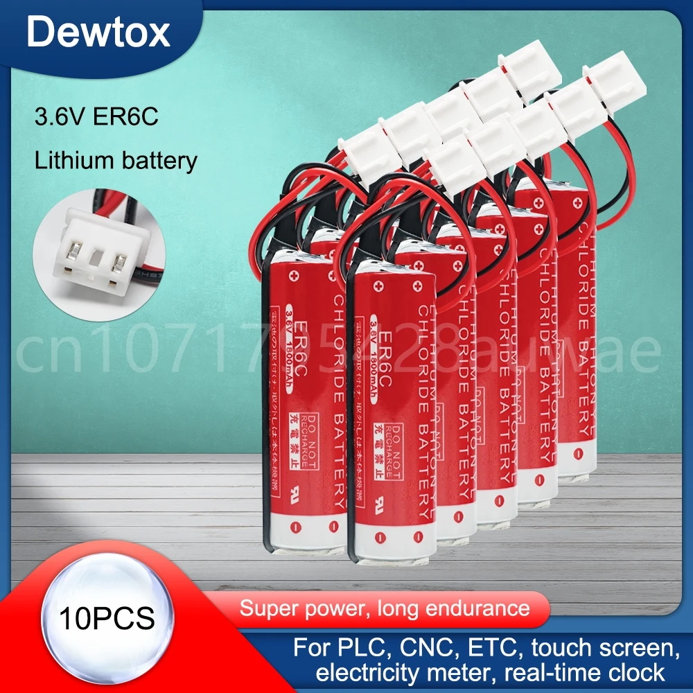 

10PCS 100% Original NEW ER6C AA 3.6V 1800mAh PLC Lithium Battery With Plug ( F2-40BL FX2N-48MT )