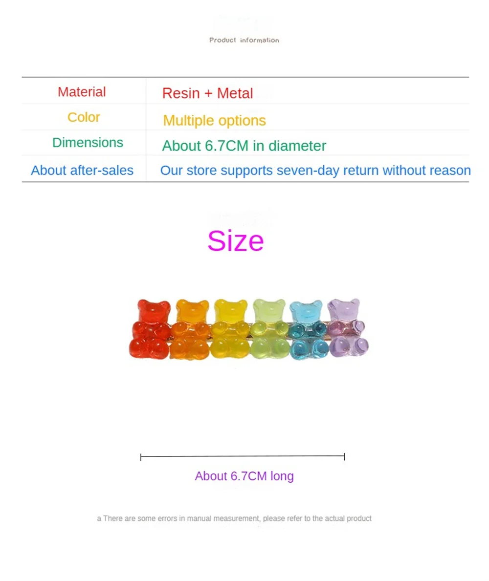 Description Picture 3 of item1~10PCS Bears Jelly Candy Mix Color Animal Hair Clips for Women Barrette Hairpin Duckbill Alligator Clip Hair Styling Tool