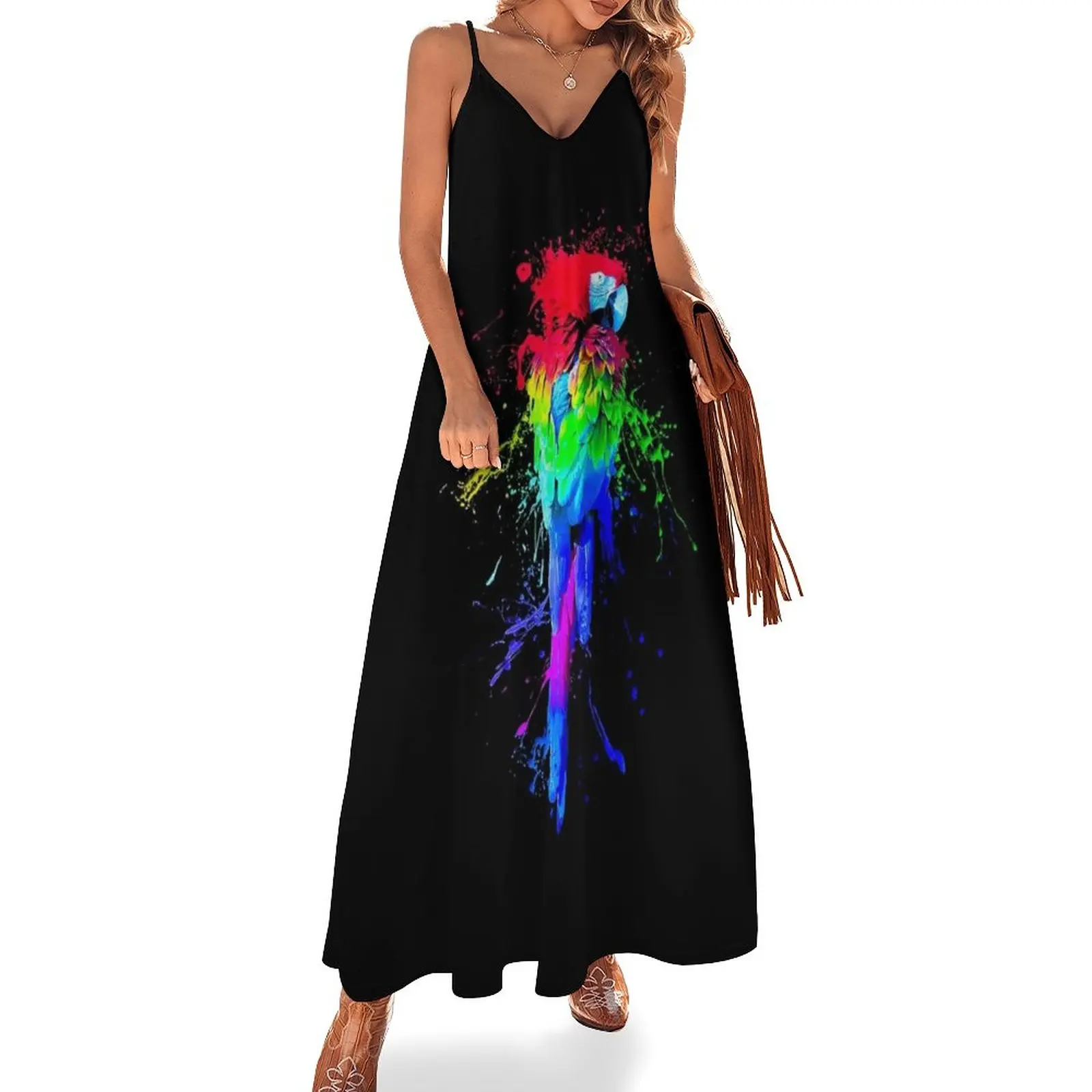 

Parrot Painted in Beautiful Colors Sleeveless Dress sexy dress Elegant gowns