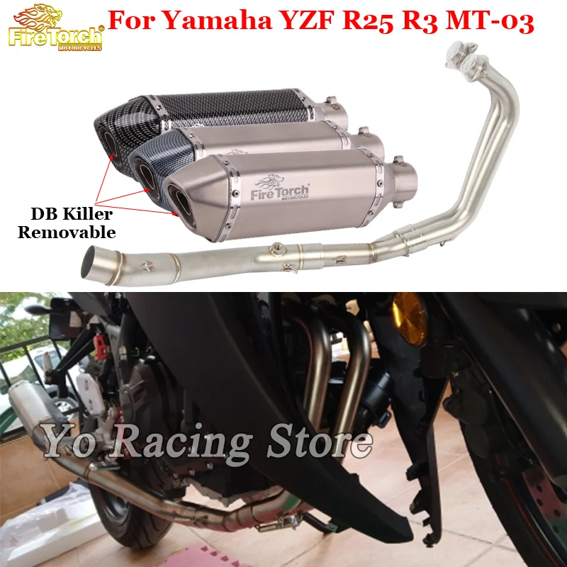 

Full Motorcycle Exhaust System Escape Modify Front Mid Link Pipe DB Killer Moto Muffler 51mm Slip On For Yamaha YZF R25 R3 MT-03